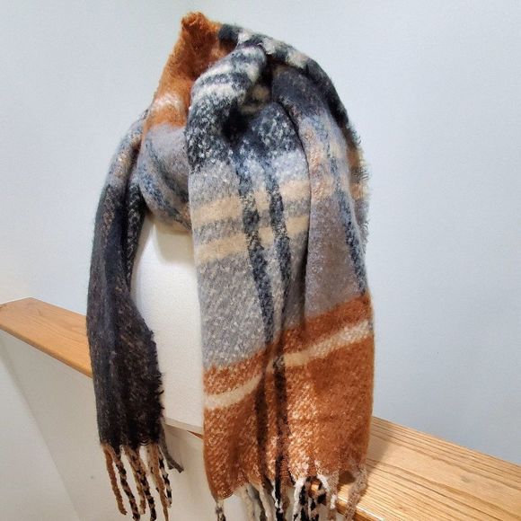 PLAID BLACK MULTI CHECK PATTERNED COZY OBLONG SCARF/WRAP - Picture 3 of 6